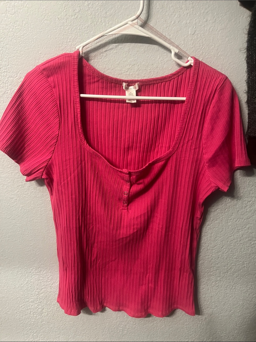 Bozzolo Ribbed Scoop Neck Short Sleeve Top — Hot Pink